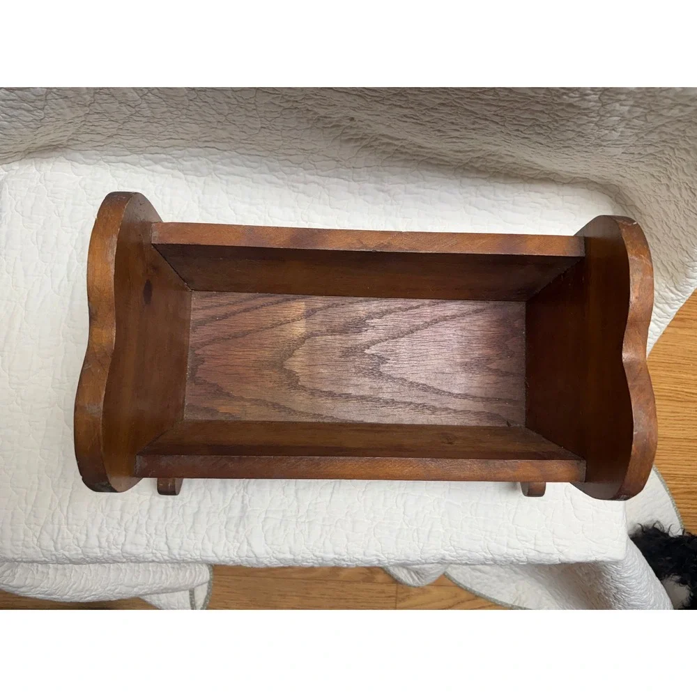Vintage Handmade Wooden Doll Cradle Brown Natural Wood 12in